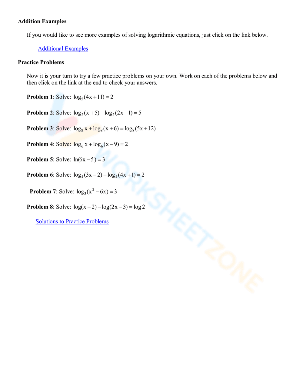 Solving Logarithmic Equations: Practice Problems - Page 8