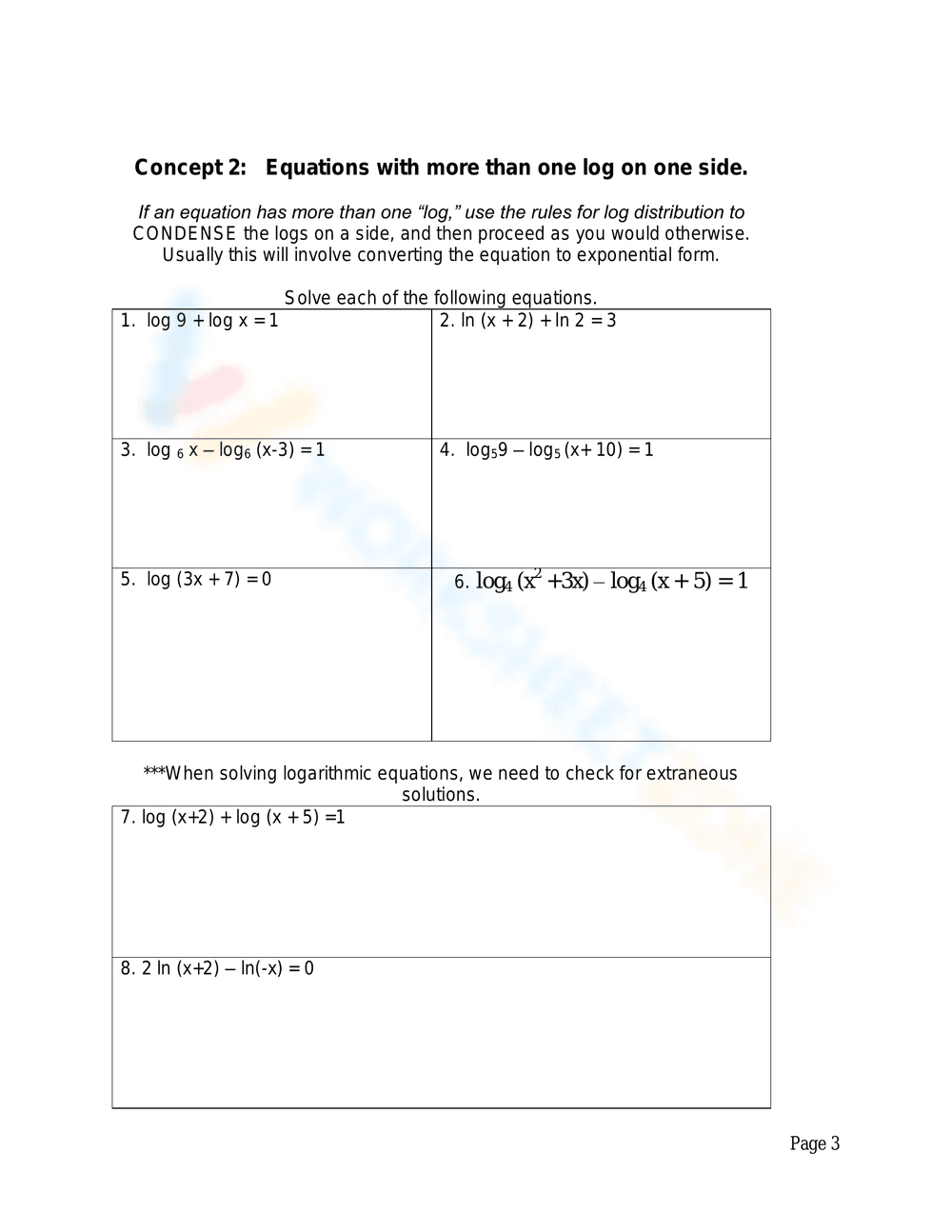 Advanced Logarithmic Equations Solving Practice - Page 2