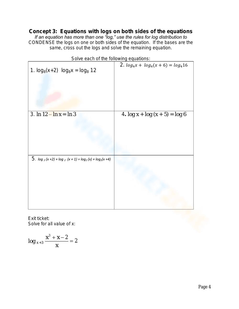 Advanced Logarithmic Equations Solving Practice - Page 3