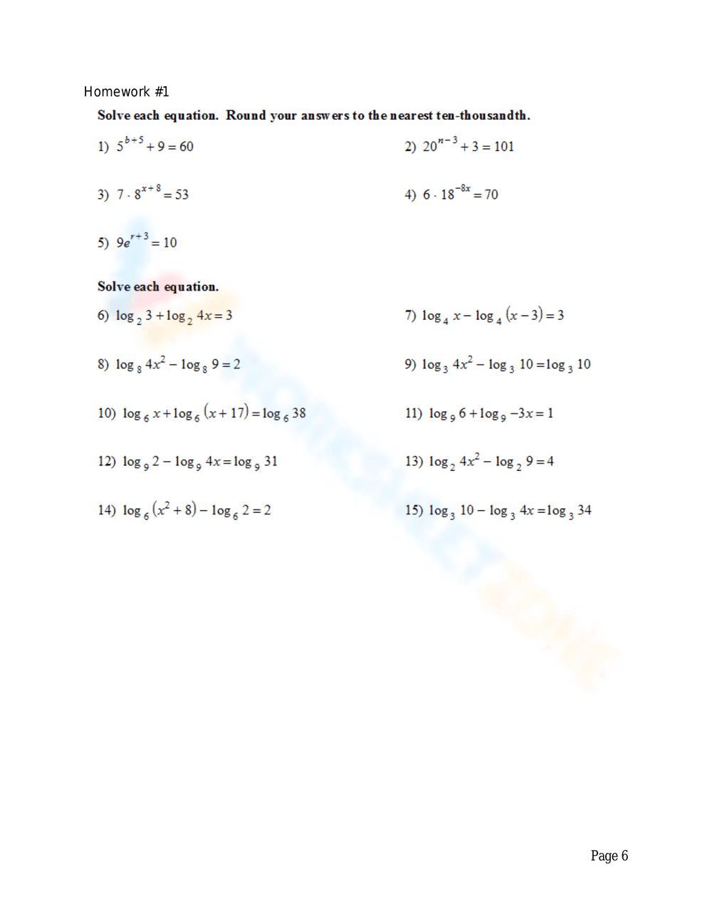 Advanced Logarithmic Equations Solving Practice - Page 5
