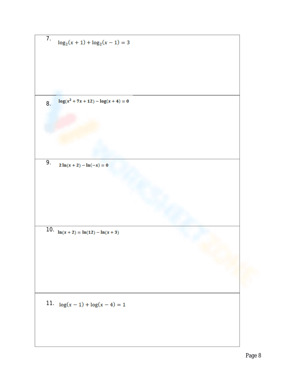 Advanced Logarithmic Equations Solving Practice - Page 7