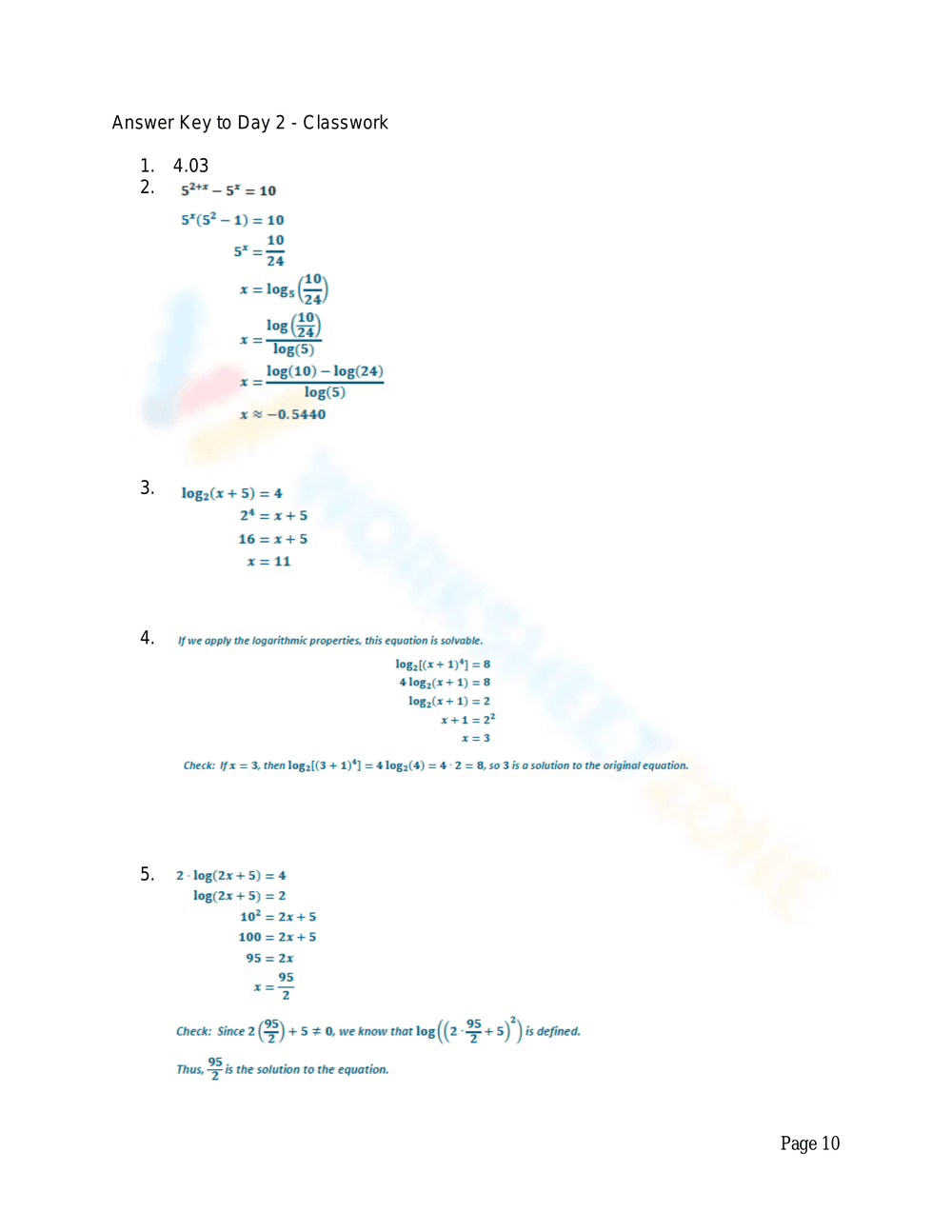 Advanced Logarithmic Equations Solving Practice - Page 9