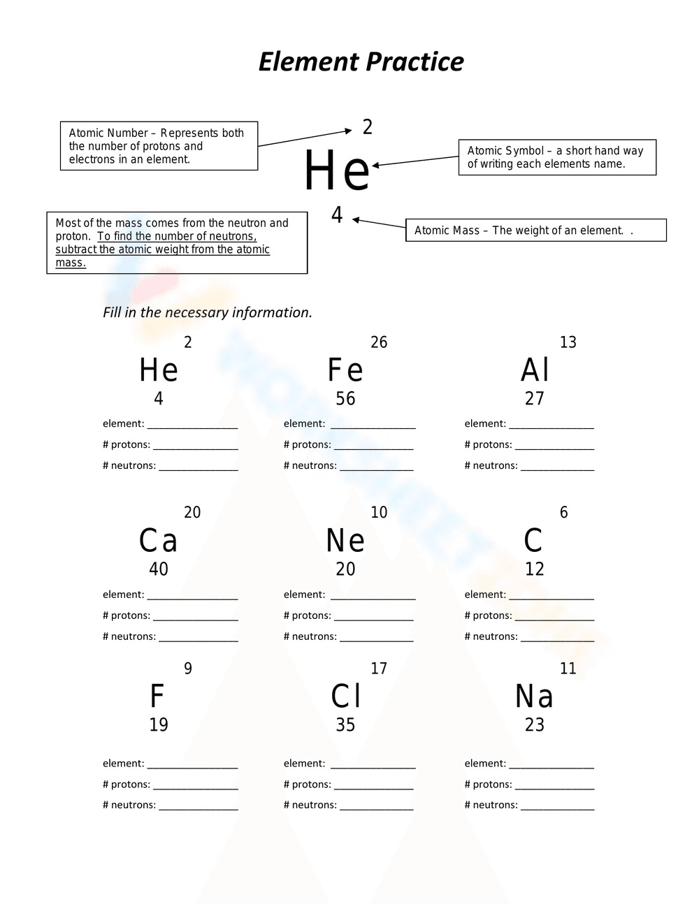 Practice: Protons, Neutrons, and Electrons - Page 1