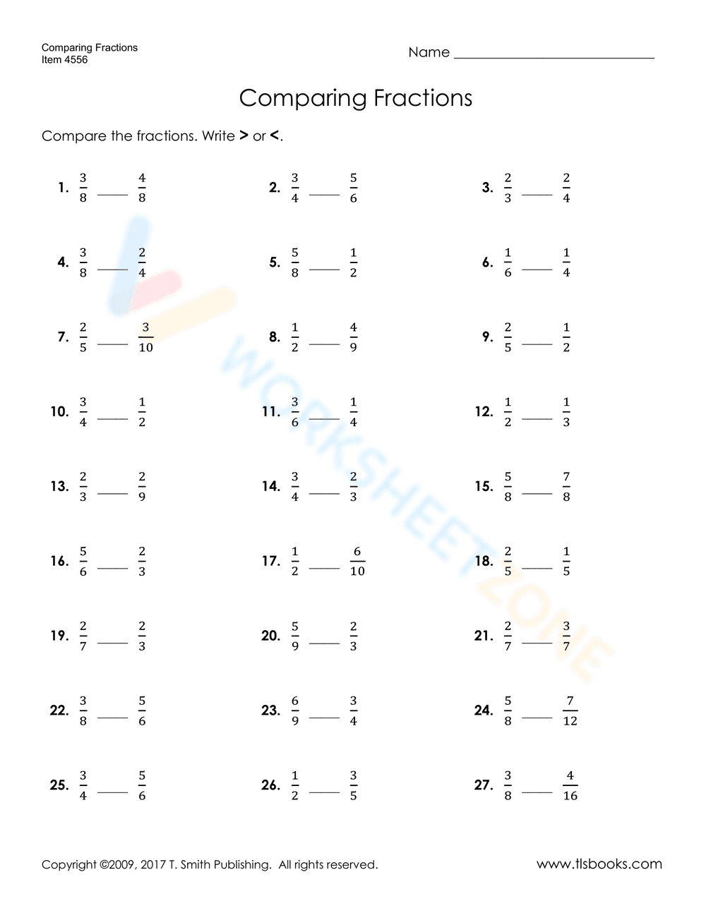 Comparing Fractions - Page 1