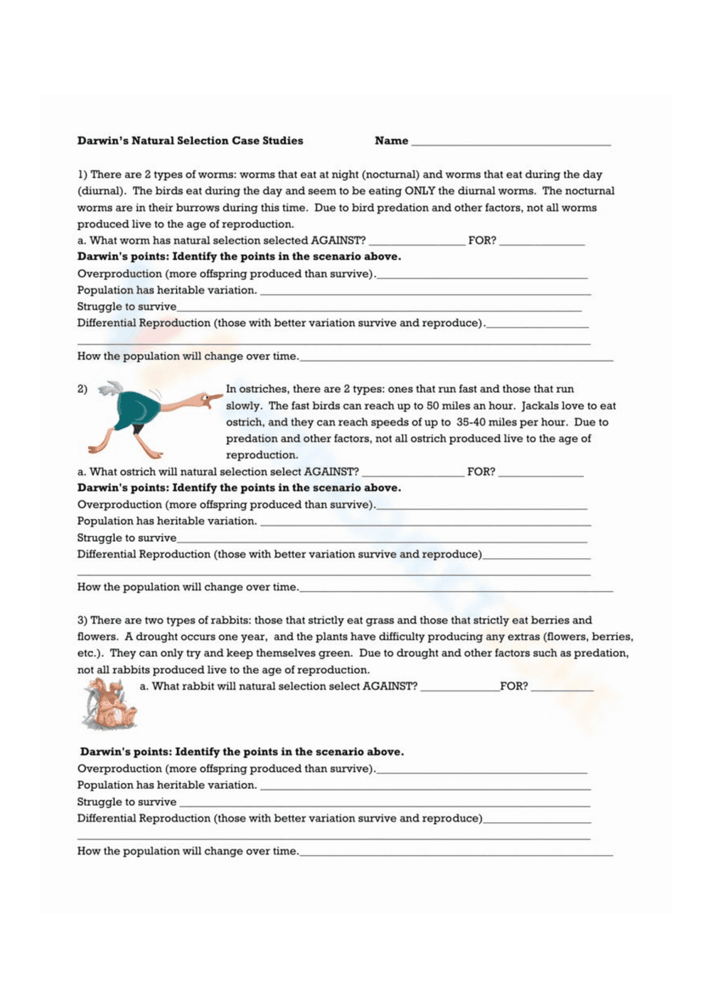 Darwin's Natural Selection Case Study Worksheet - Page 1