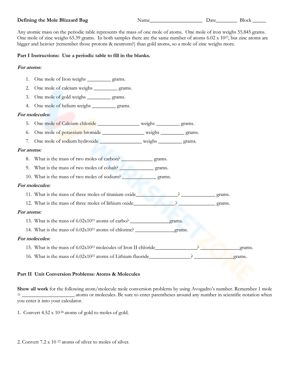 Defining the Mole: Understanding Avogadro's Number - Page 1