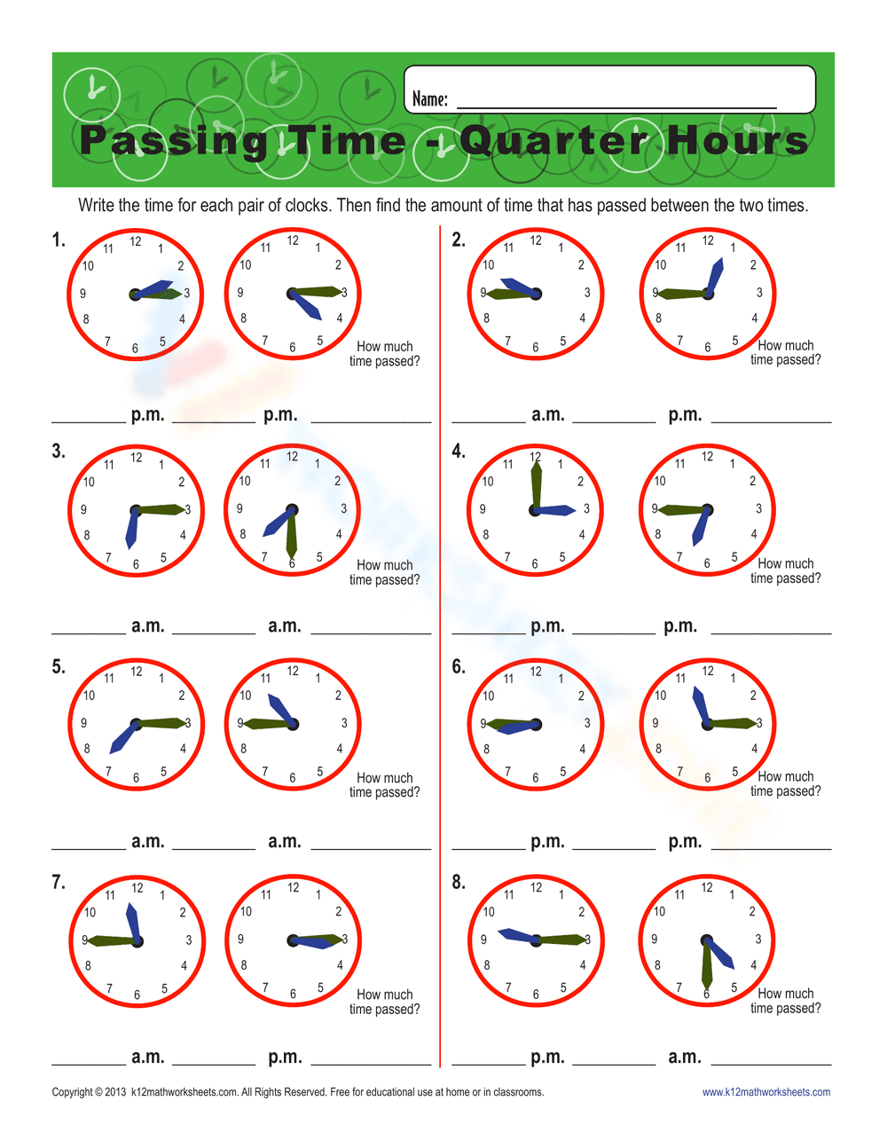 Master Telling Time with this Passing Time Worksheet - Page 1