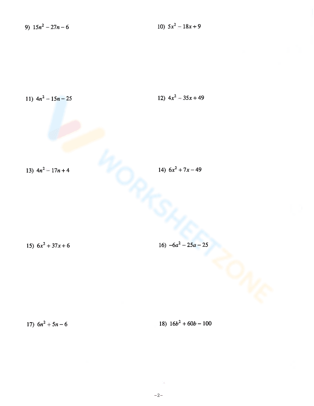 Enhance Algebra Skills with Factoring Trinomials Worksheet - Page 2