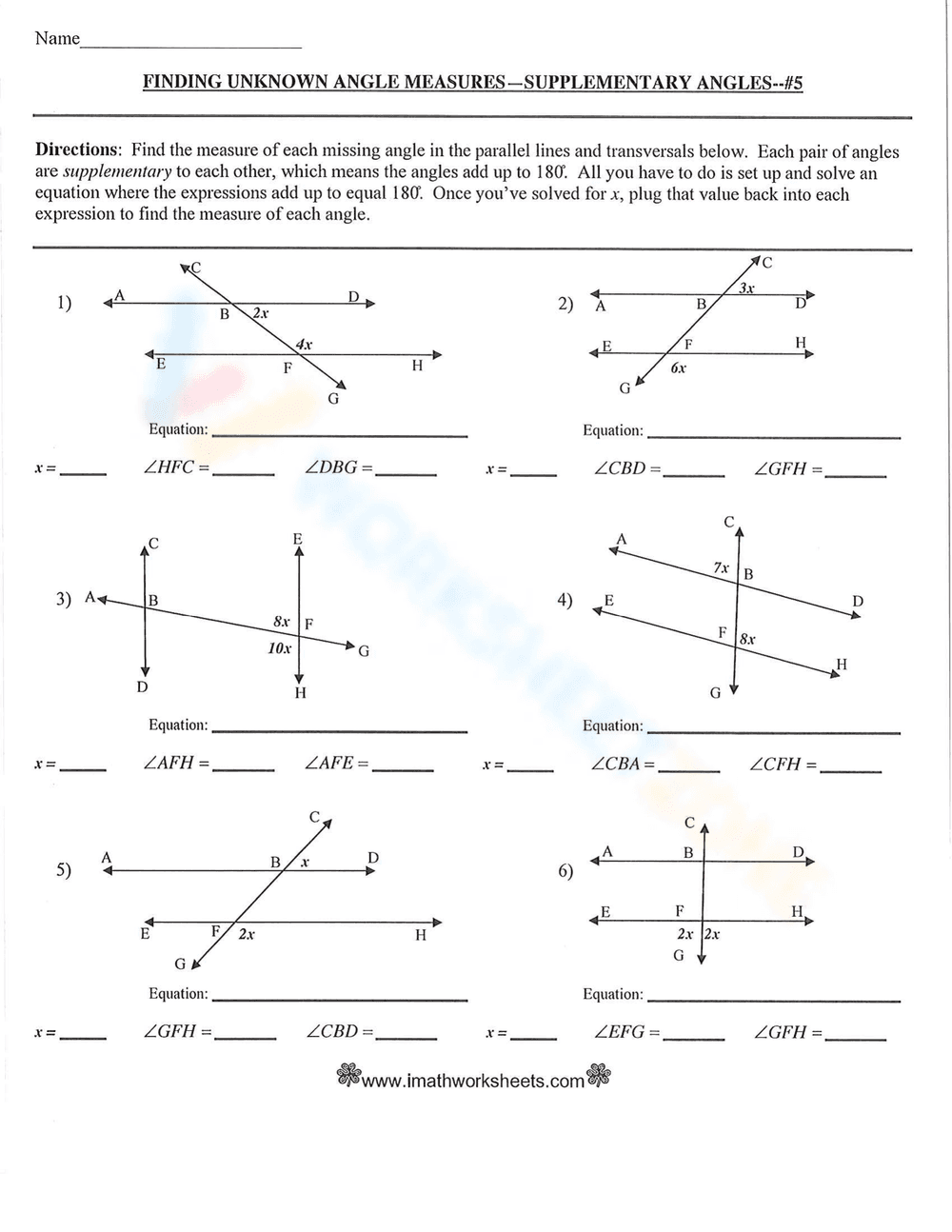 Parallel Line Cut by a Transversal: Geometry Worksheet - Page 4