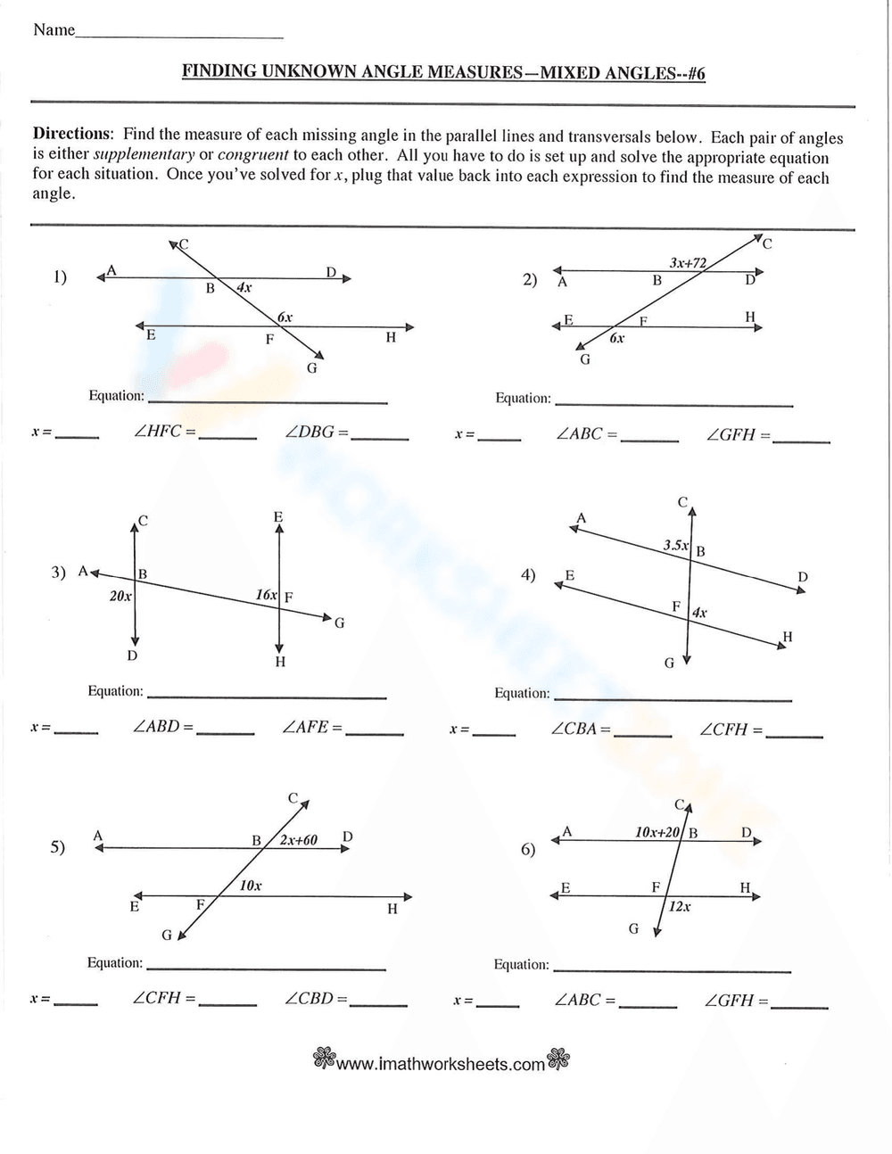 Parallel Line Cut by a Transversal: Geometry Worksheet - Page 5