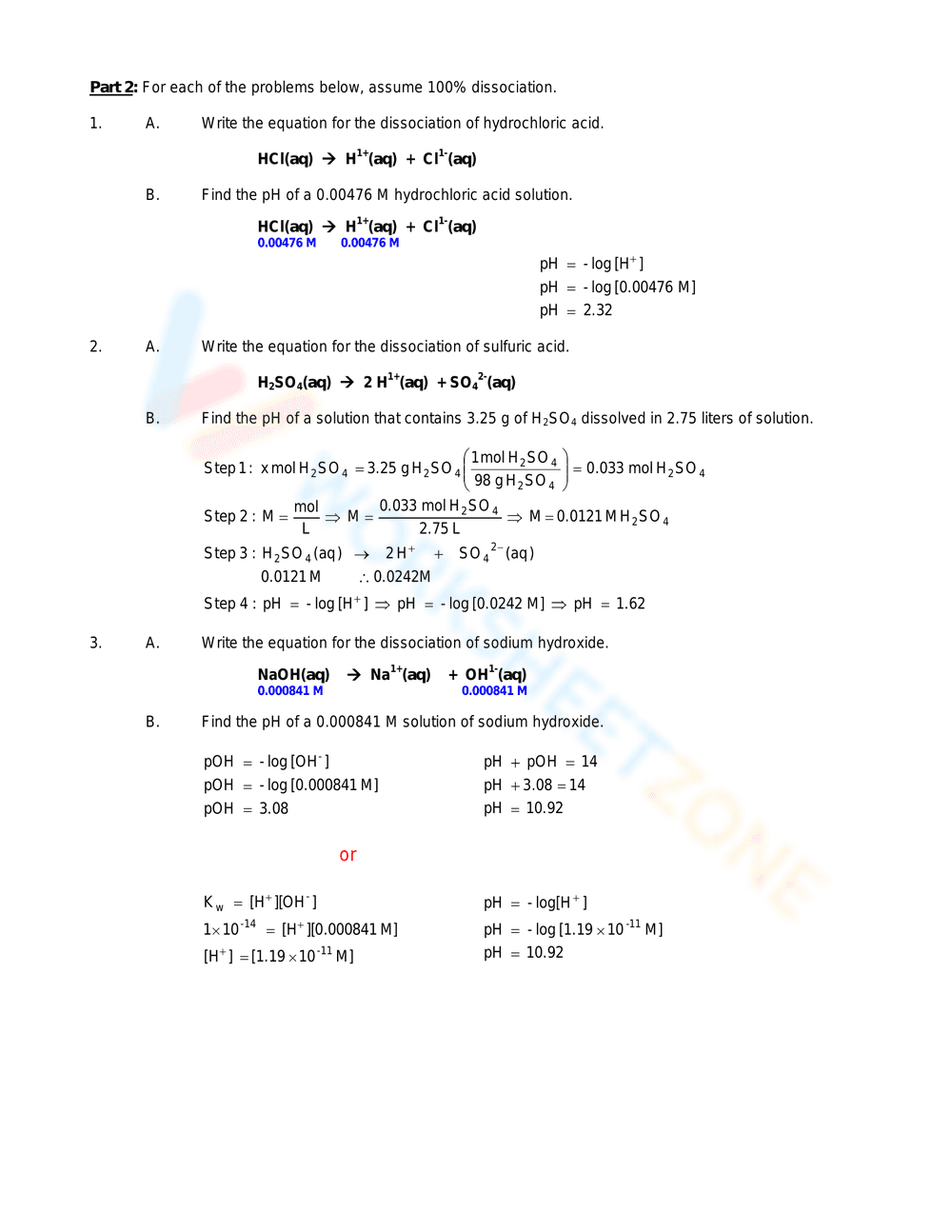 Chemistry: pH and pOH Calculations Practice Worksheet - Page 4