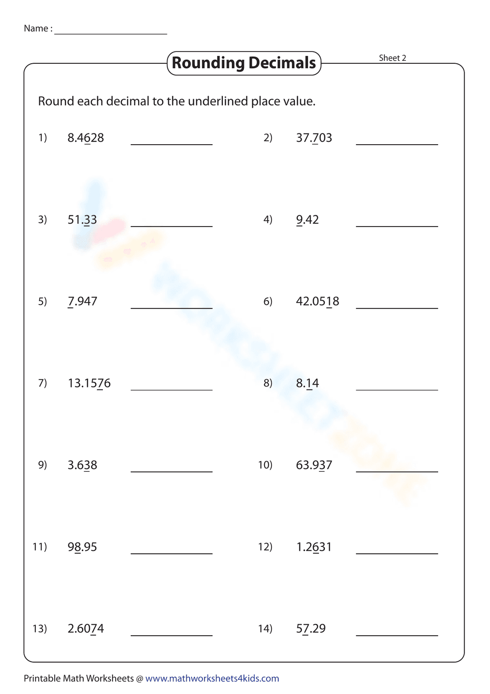 Rounding Decimals 2: Practice Math Skills Worksheet - Page 2