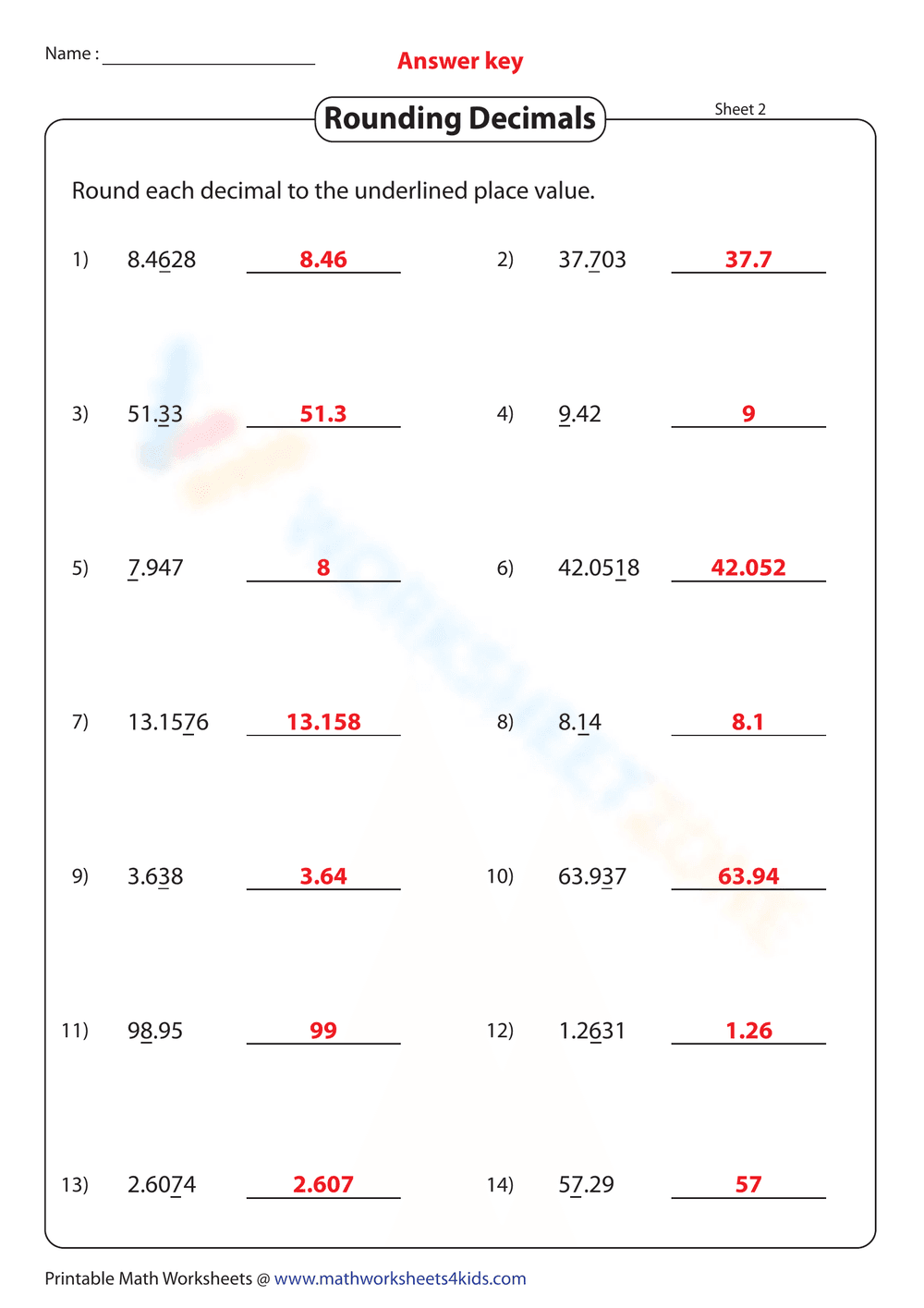 Rounding Decimals 2: Practice Math Skills Worksheet - Page 3
