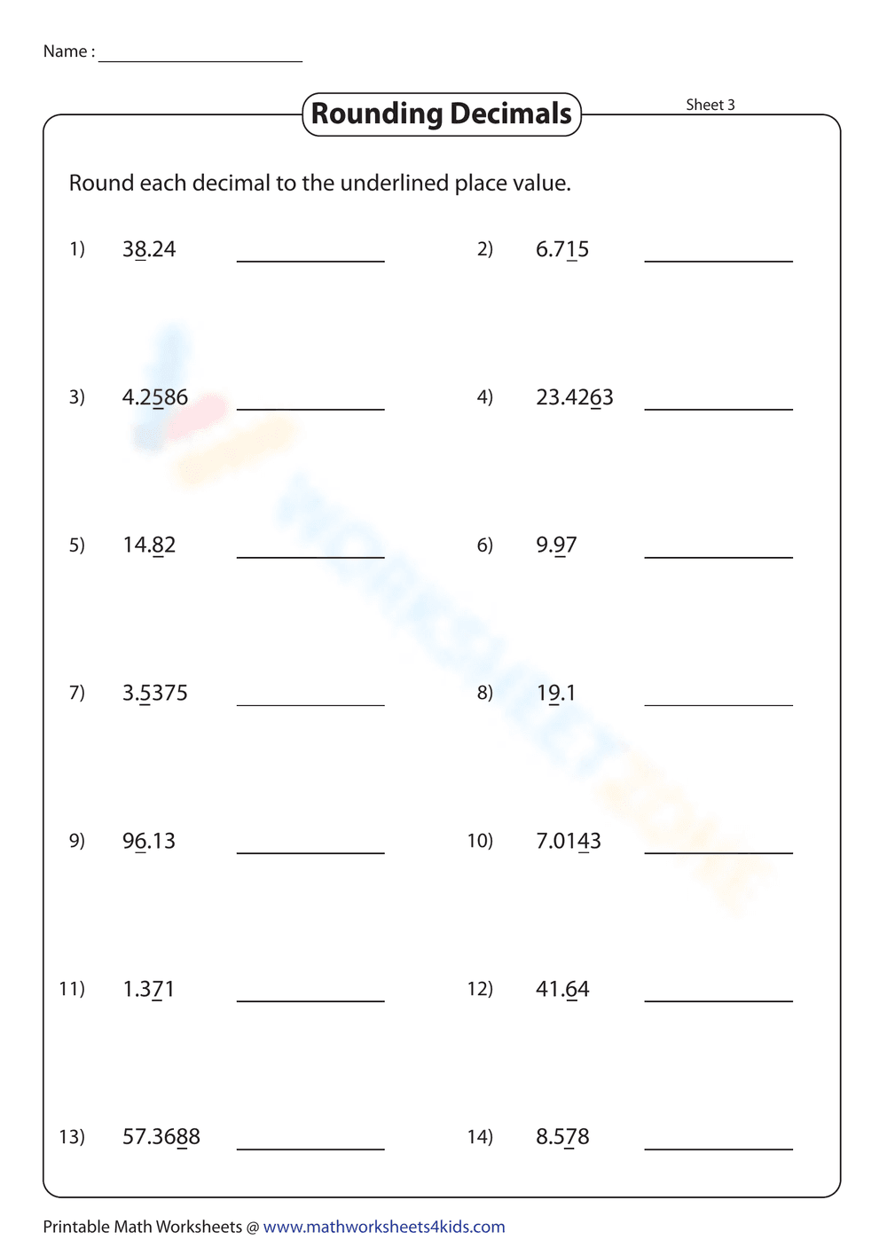 Rounding Decimals 2: Practice Math Skills Worksheet - Page 4