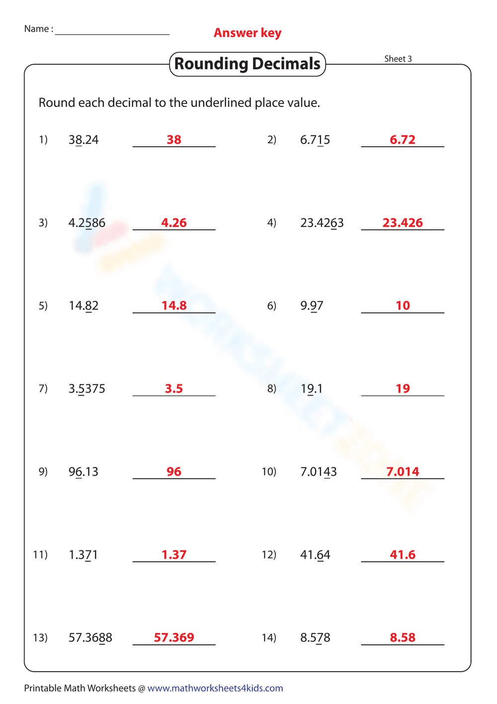 Rounding Decimals 2: Practice Math Skills Worksheet - Page 5