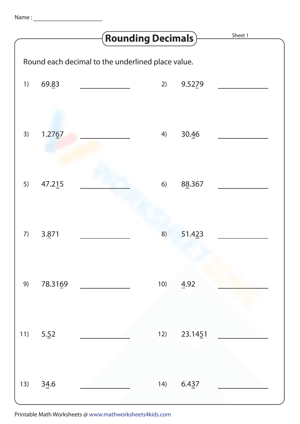 Rounding Decimals 2: Practice Math Skills Worksheet - Page 6