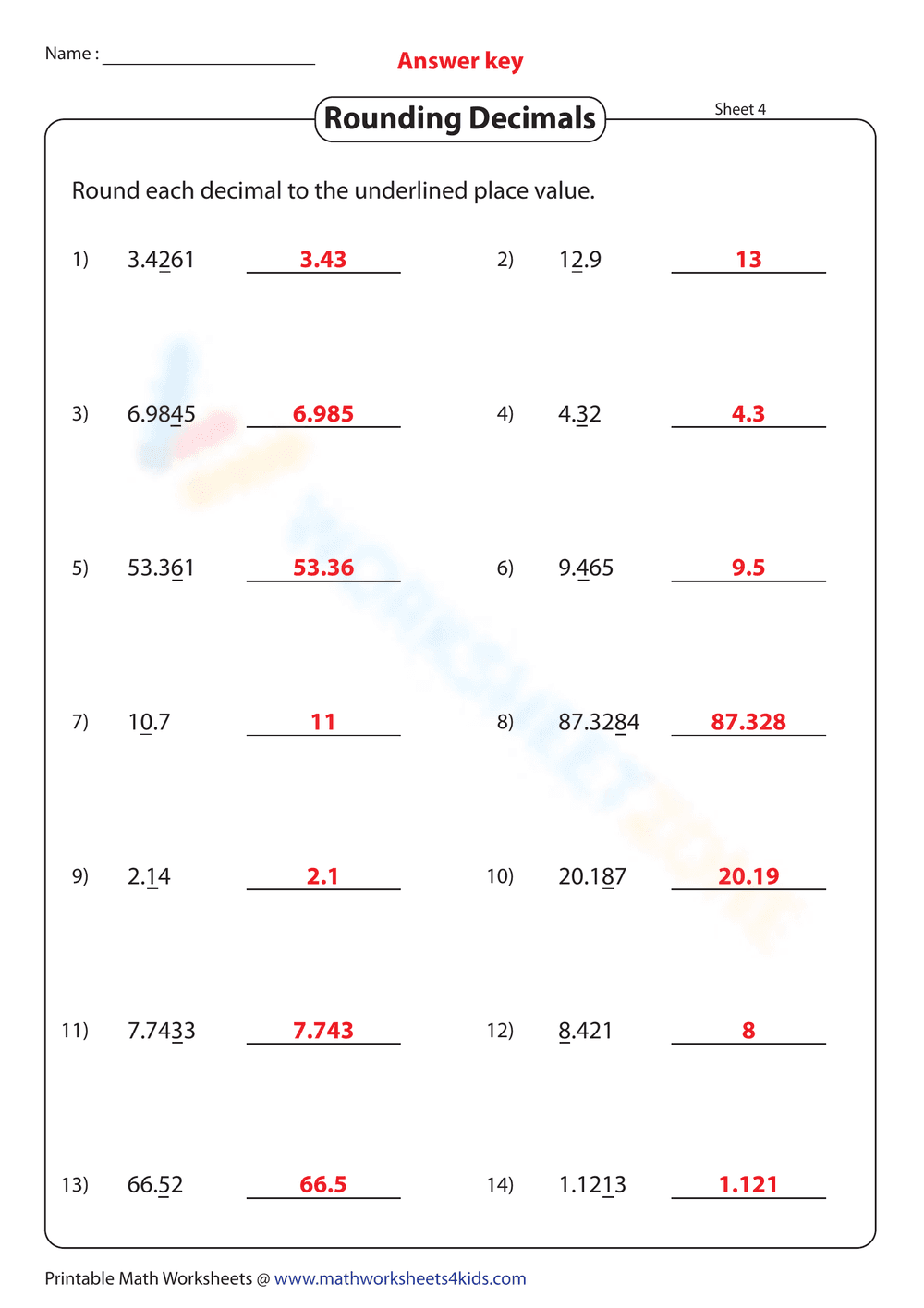 Rounding Decimals 2: Practice Math Skills Worksheet - Page 7