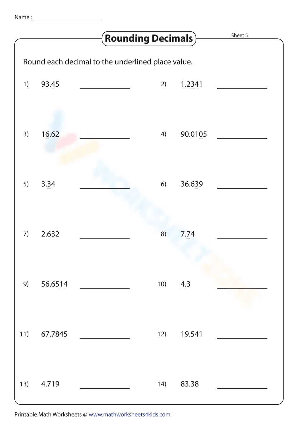 Rounding Decimals 2: Practice Math Skills Worksheet - Page 8