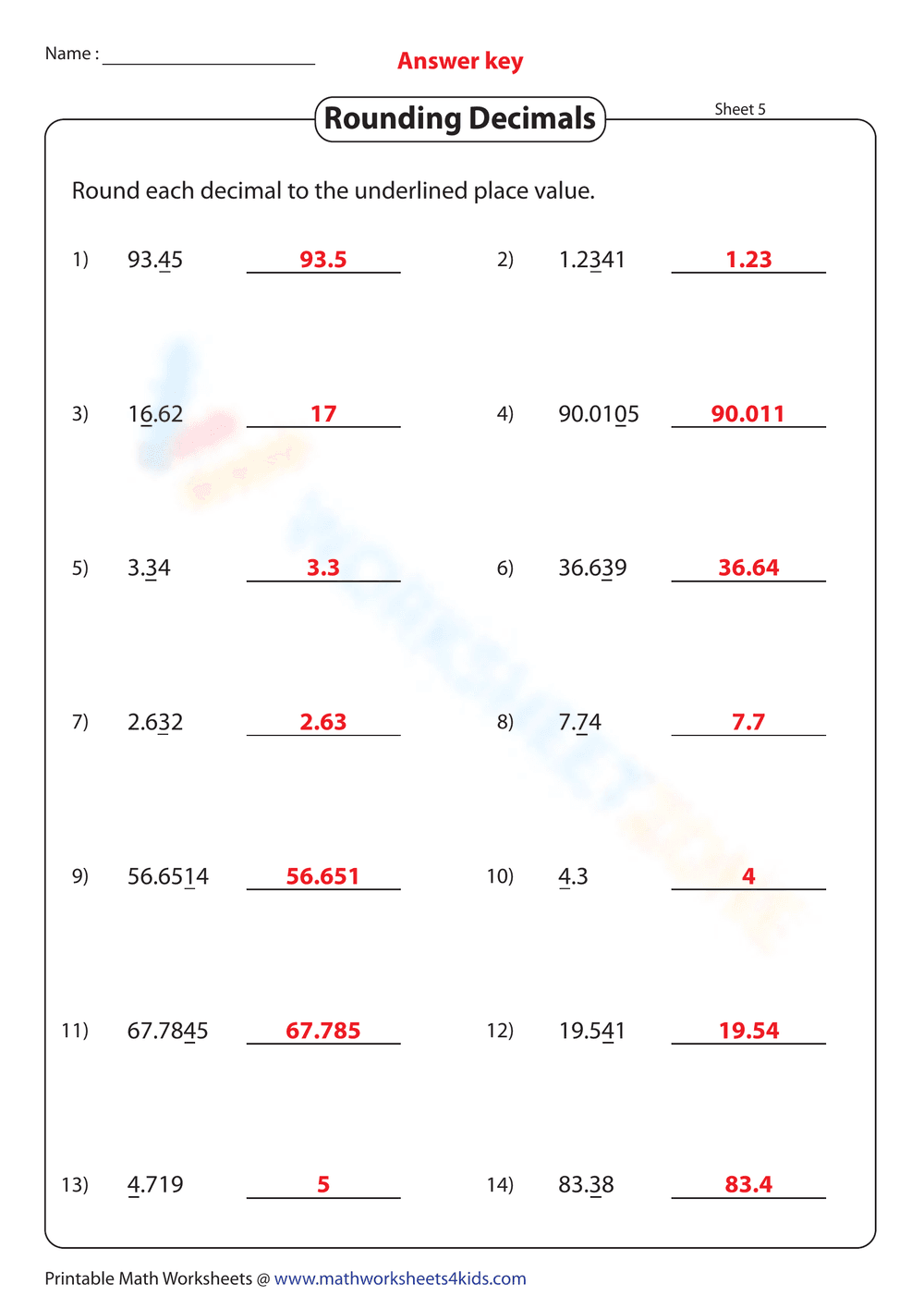 Rounding Decimals 2: Practice Math Skills Worksheet - Page 9