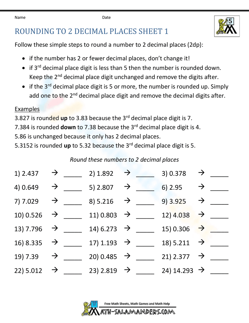 Enhance Skills with Rounding to 2 Decimal Places - Page 1