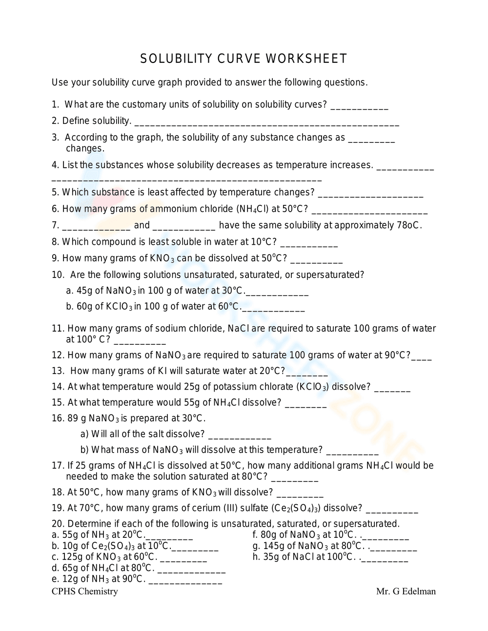 Understanding Solubility Worksheet - Page 1