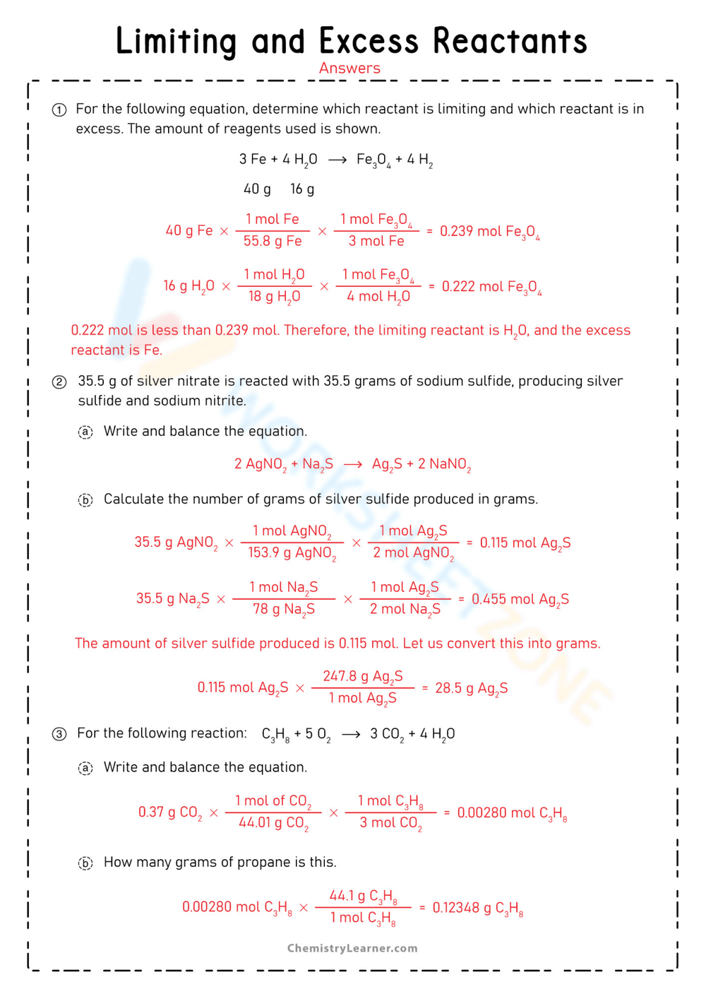 Limiting and Excess Reactants Worksheet - Page 2
