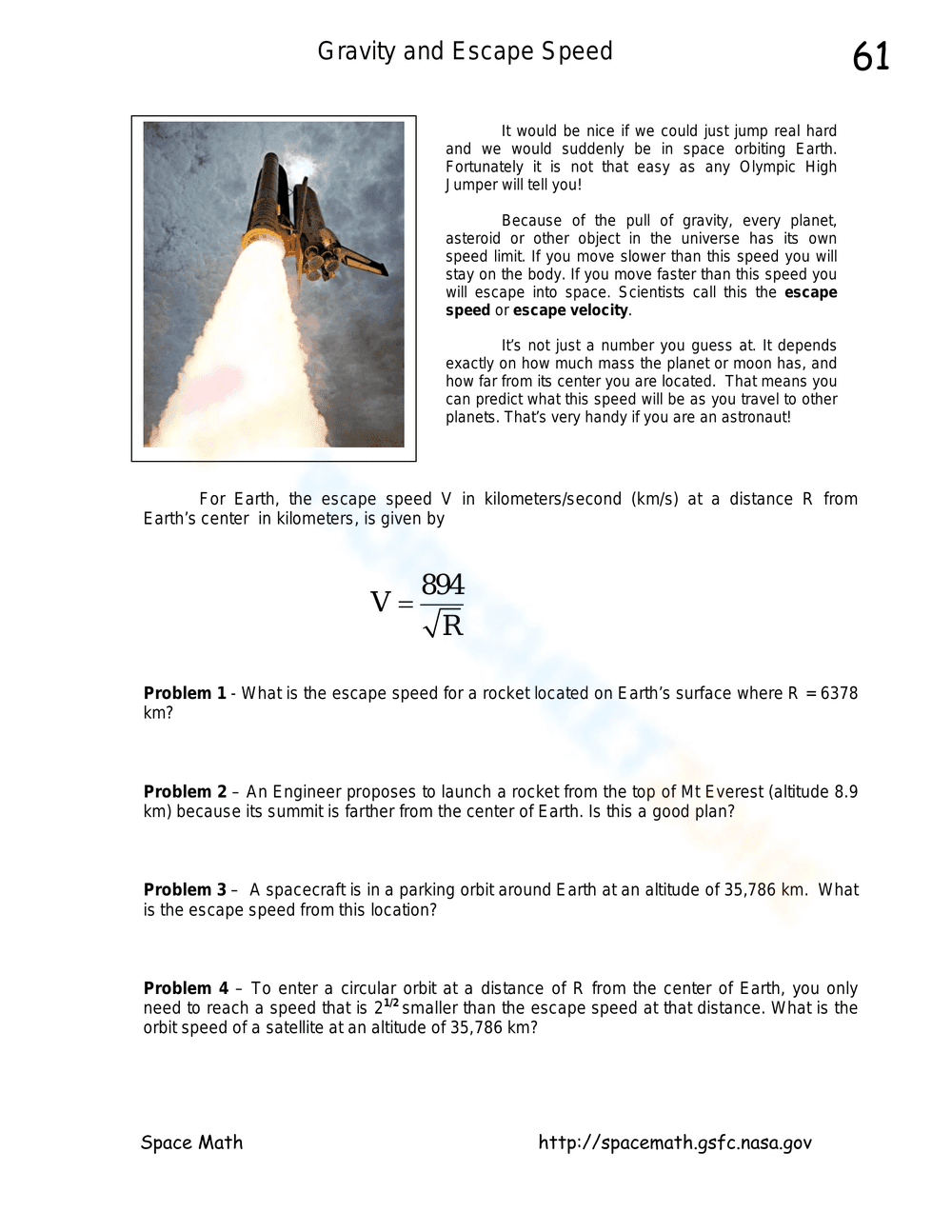 Gravity and Escape Speed Worksheet - Page 1