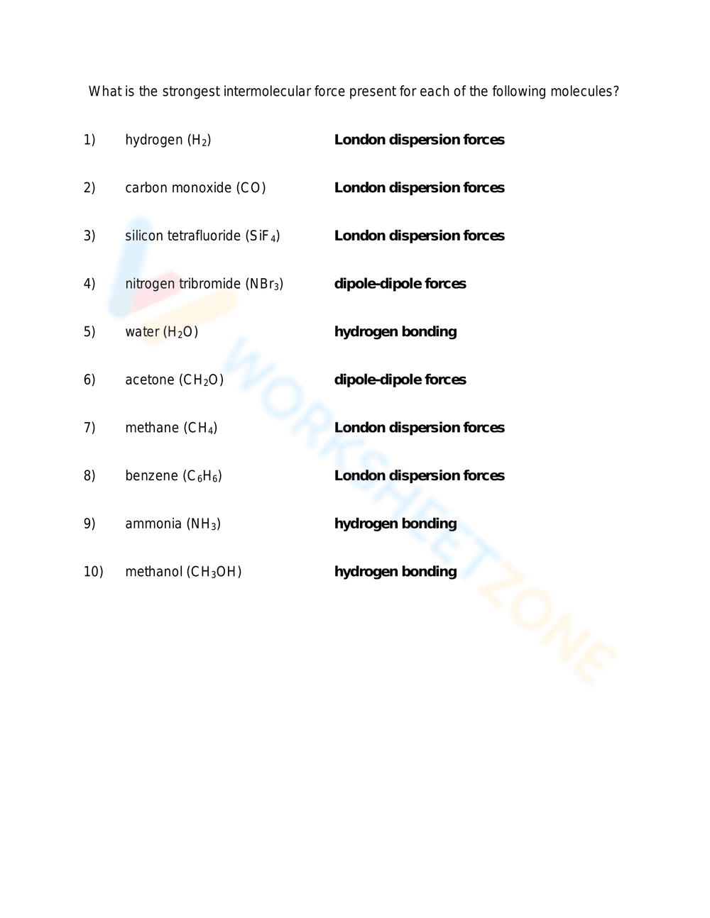 Types of Intermolecular Forces Worksheet - Page 2