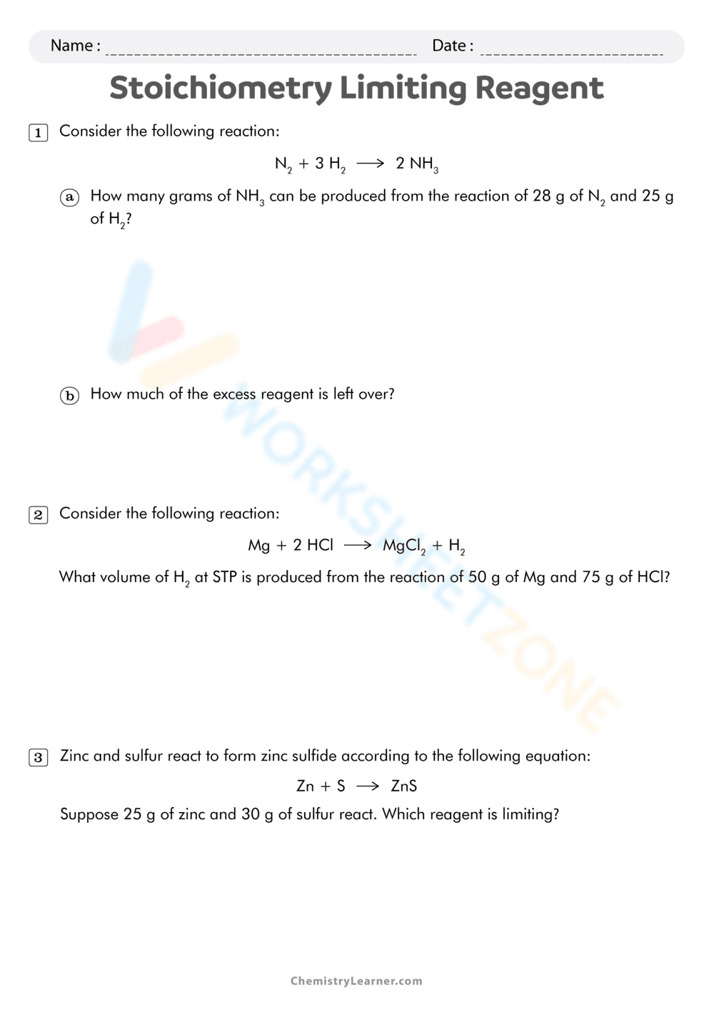 Practice Problems: Limiting Reagent Worksheet - Page 1