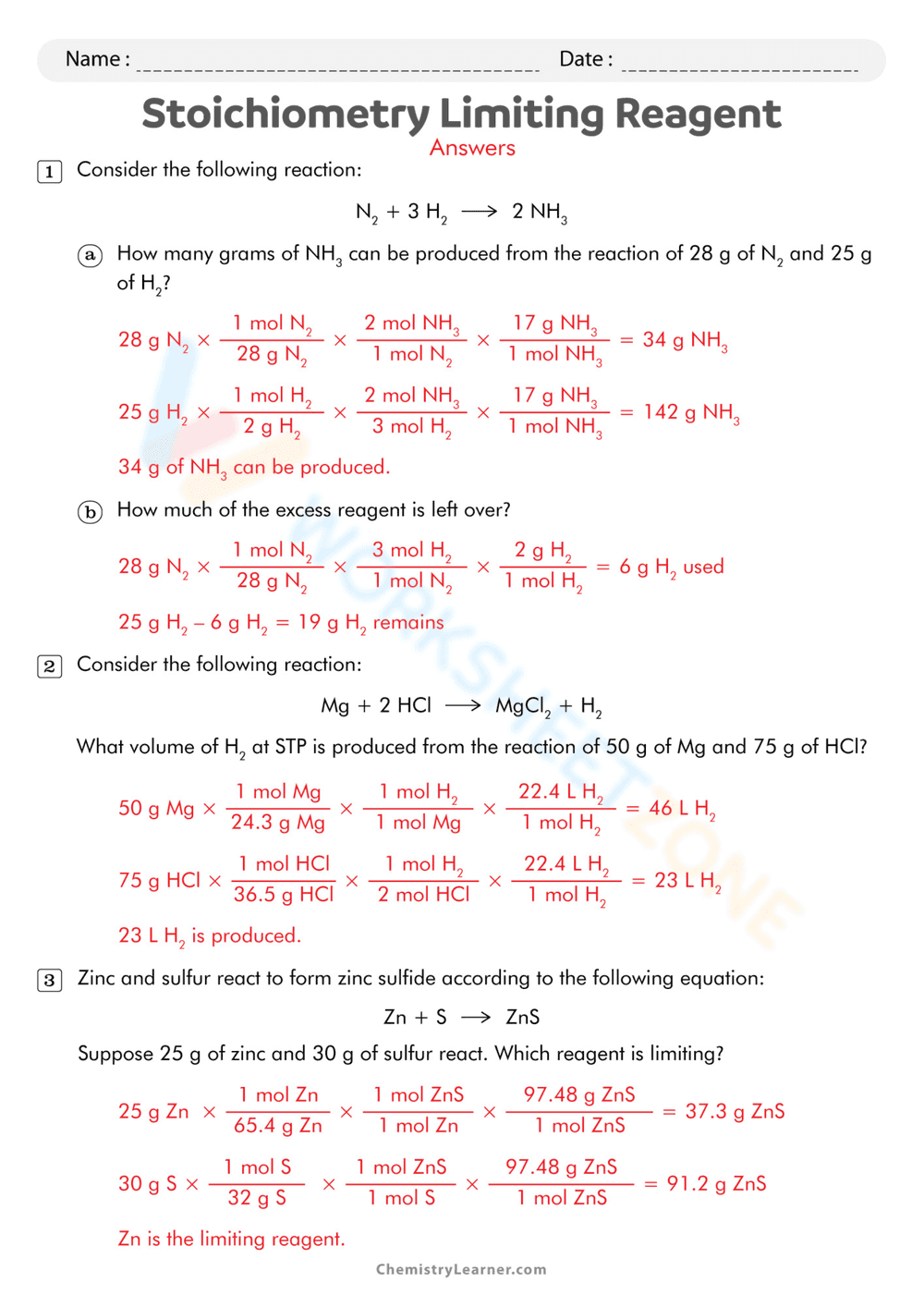 Practice Problems: Limiting Reagent Worksheet - Page 2