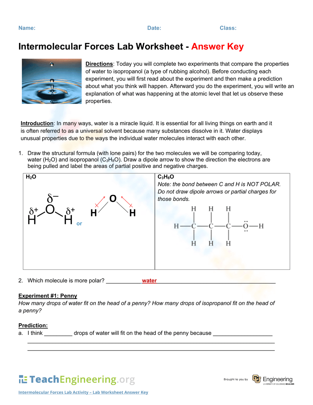 Lab on Intermolecular Forces Worksheet - Page 1