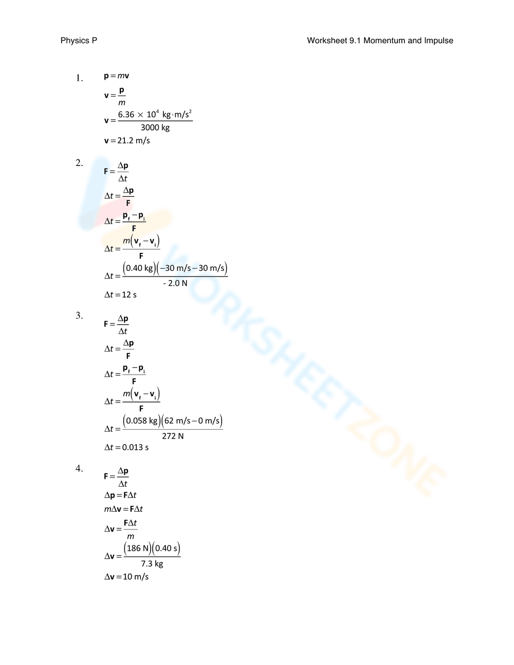 Momentum and Impulse Exploration Worksheet - Page 2