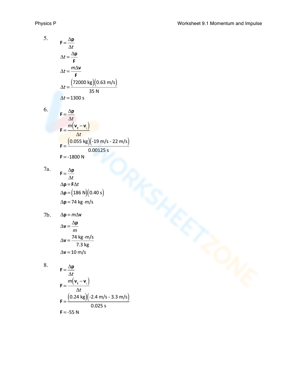 Momentum and Impulse Exploration Worksheet - Page 3