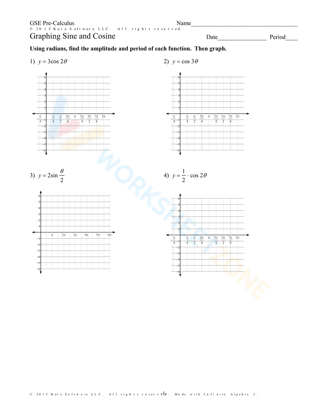 Graph Sine and Cosine Worksheet - Page 1