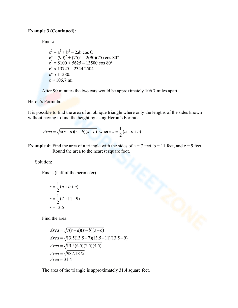Law of Cosines Advanced Exercises - Page 5