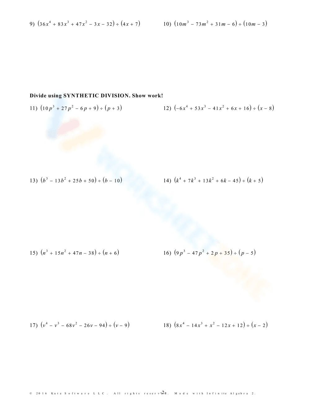 Practice Polynomial Long Division - Page 2
