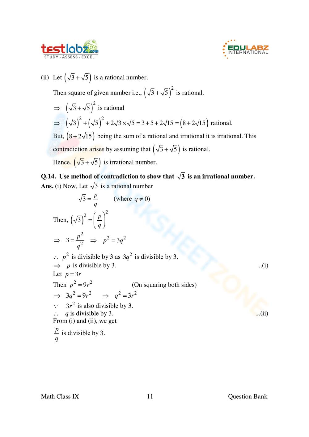 Worksheet on Rational and Irrational Numbers - Page 11