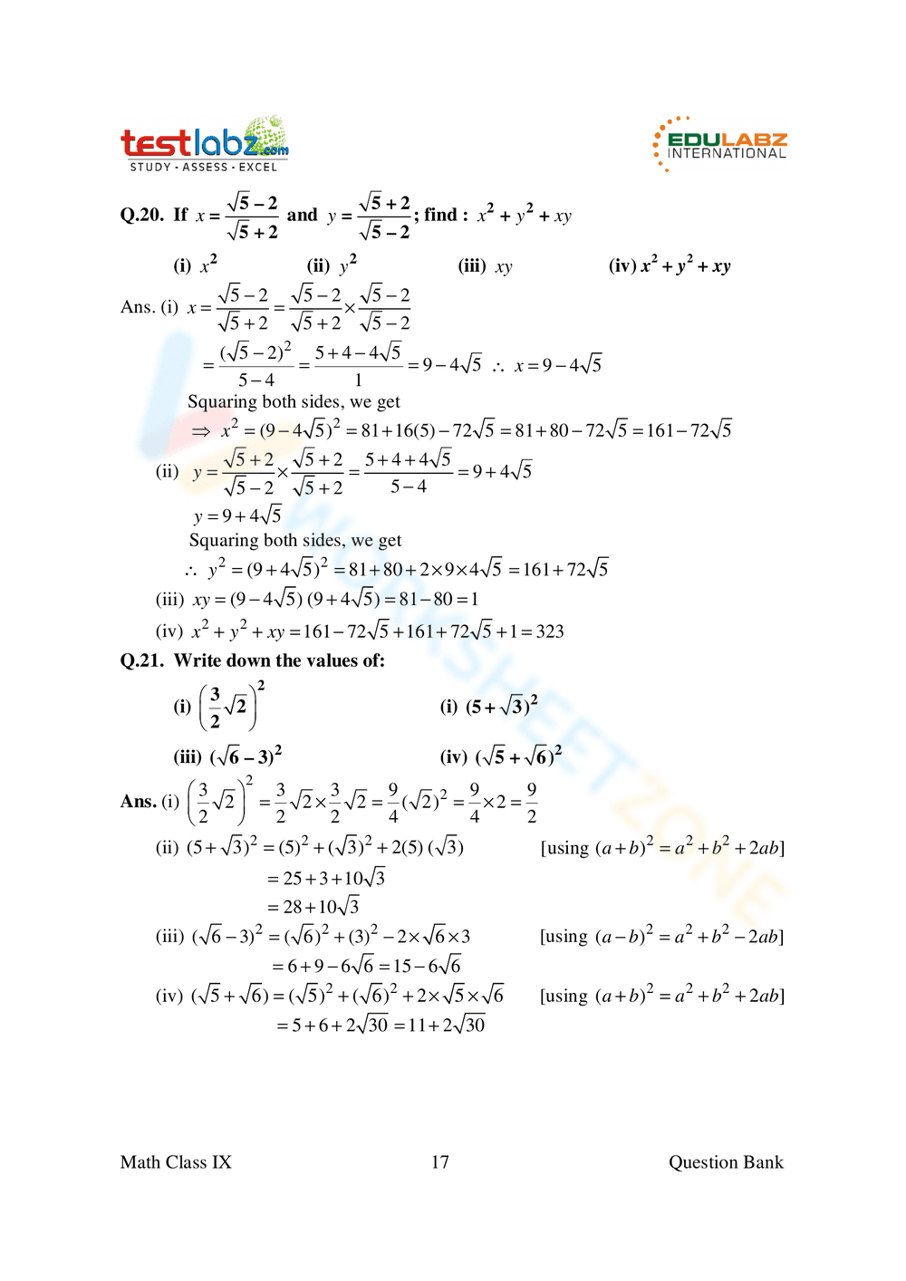 Worksheet on Rational and Irrational Numbers - Page 17