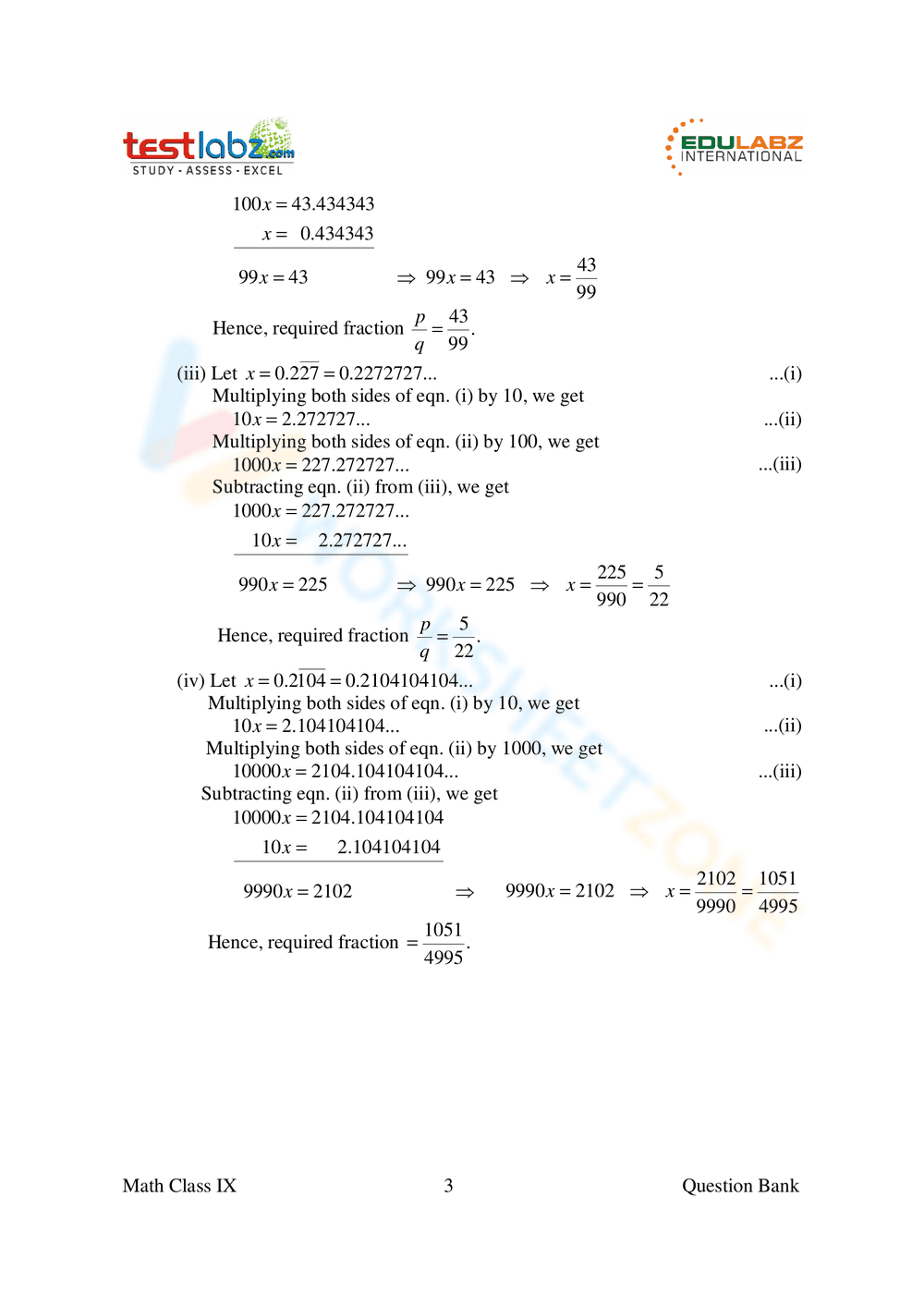 Worksheet on Rational and Irrational Numbers - Page 3