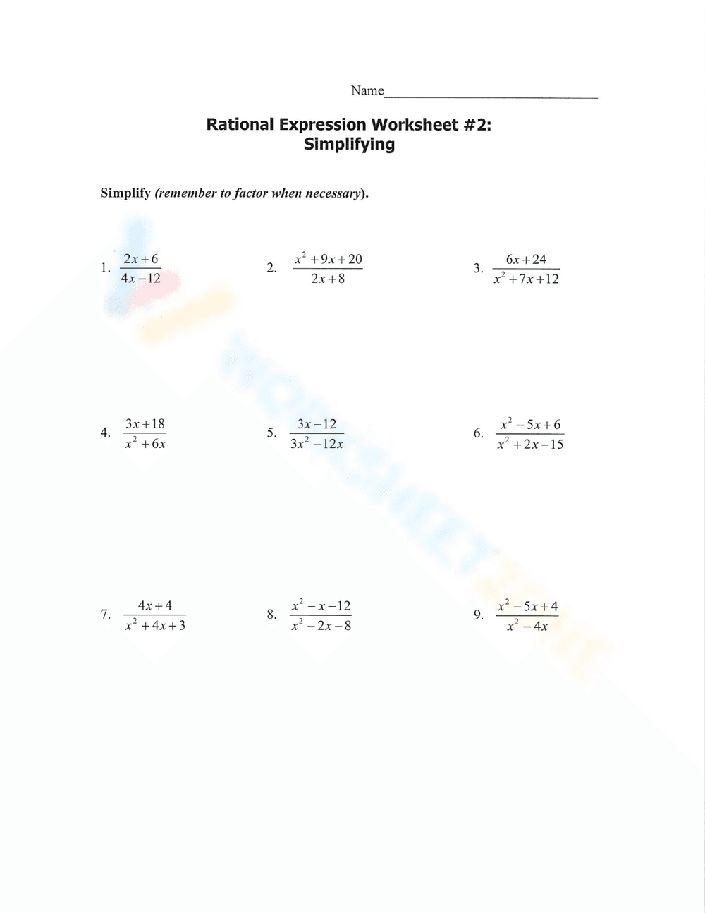 Practice Rational Expressions - Page 1