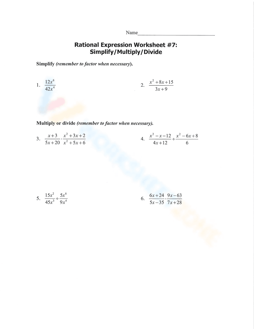 Practice Rational Expressions - Page 6