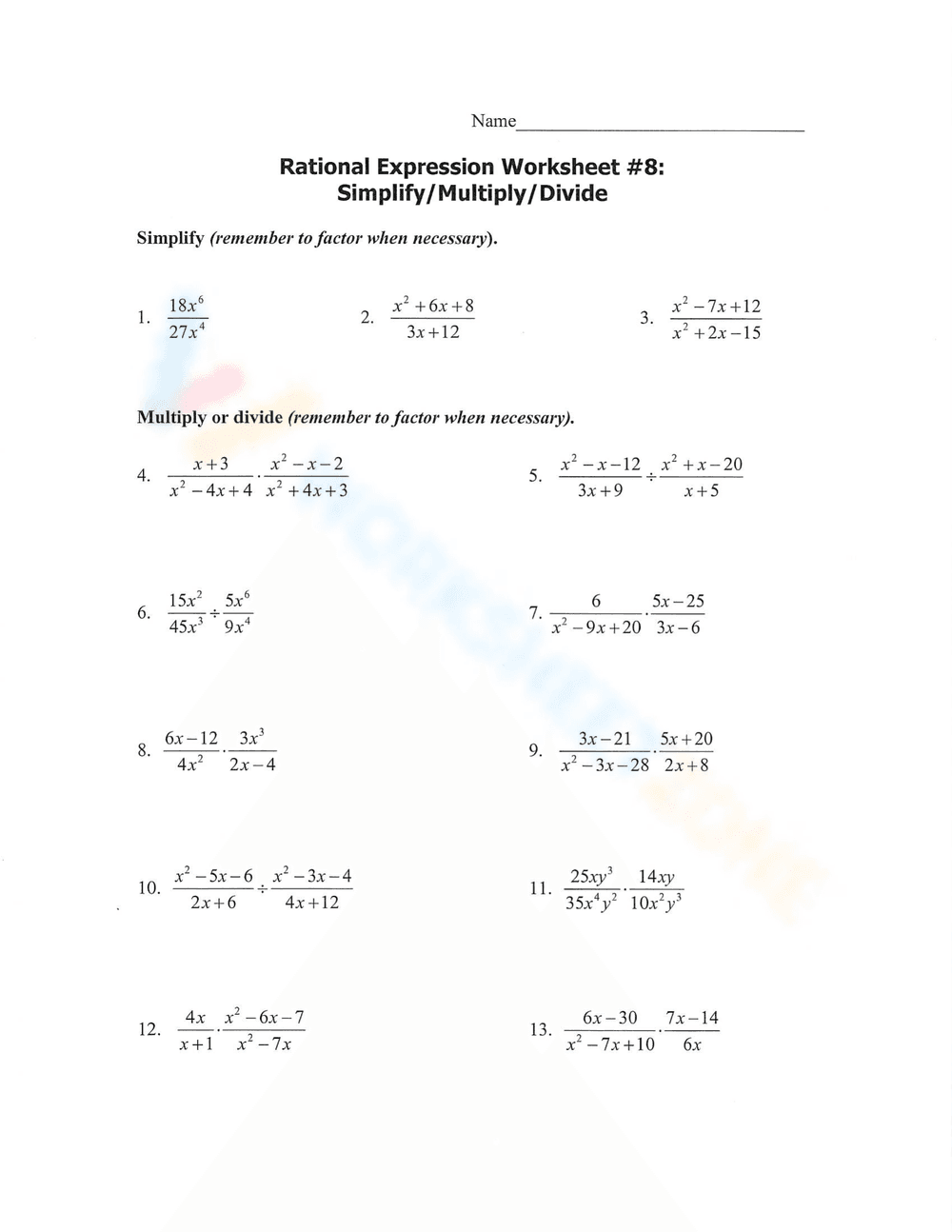 Practice Rational Expressions - Page 7