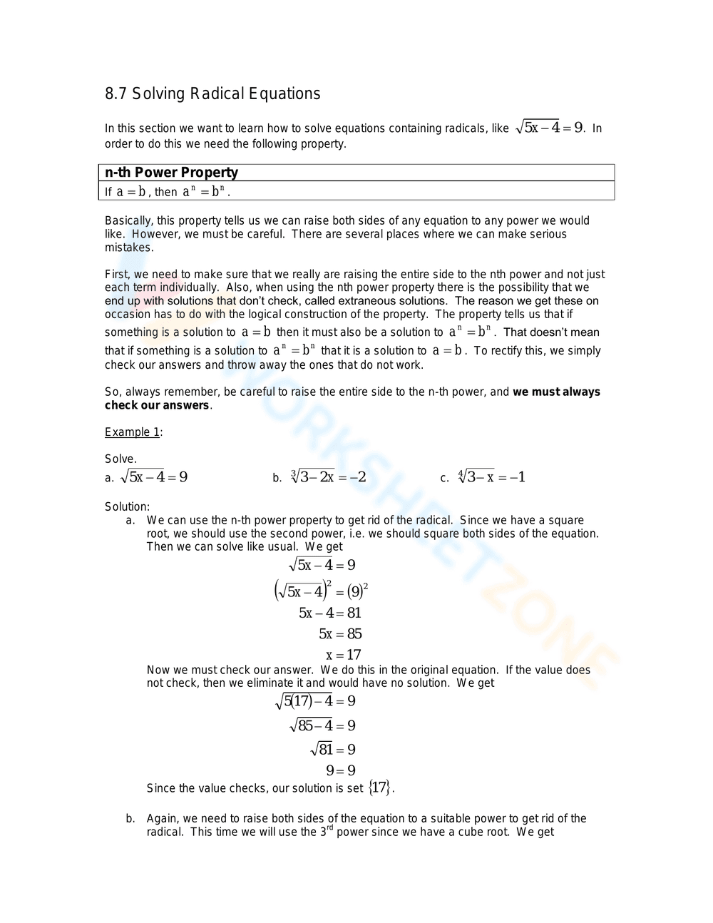 Solving Radical Equations - Page 1