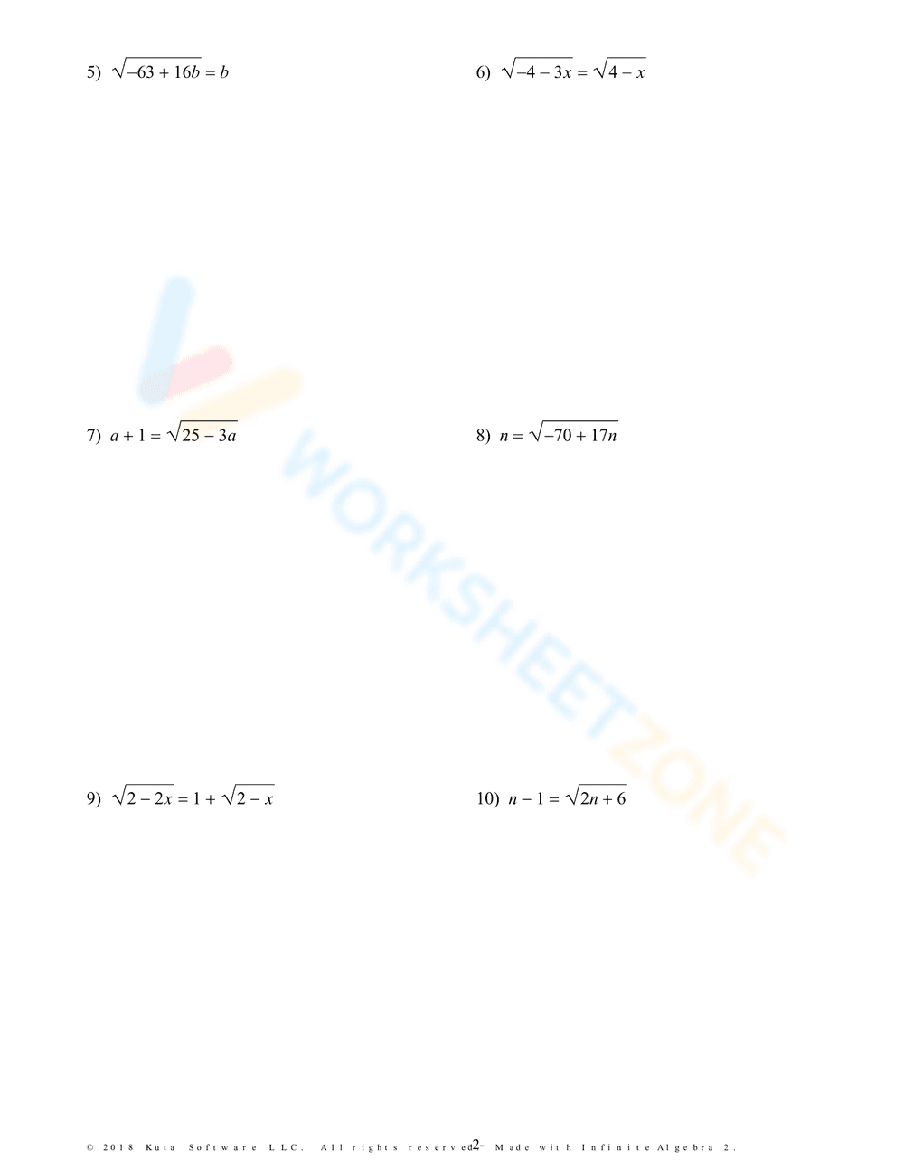 Worksheet: Solving Radical Equations 2 - Page 2