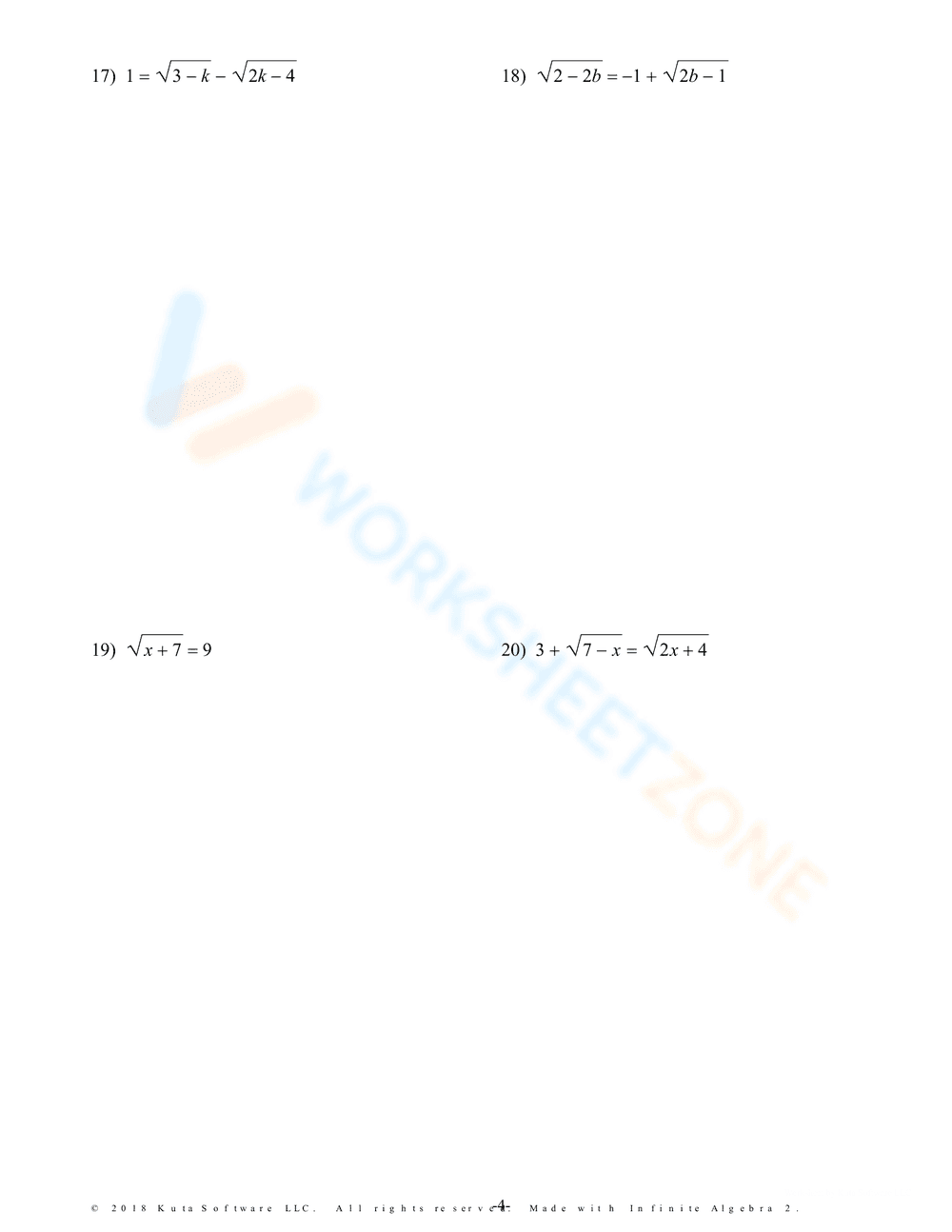 Worksheet: Solving Radical Equations 2 - Page 4