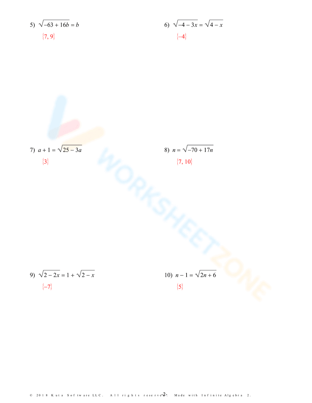 Worksheet: Solving Radical Equations 2 - Page 6