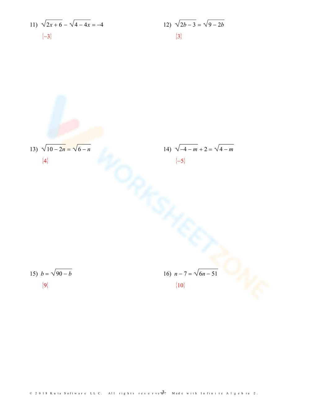 Worksheet: Solving Radical Equations 2 - Page 7