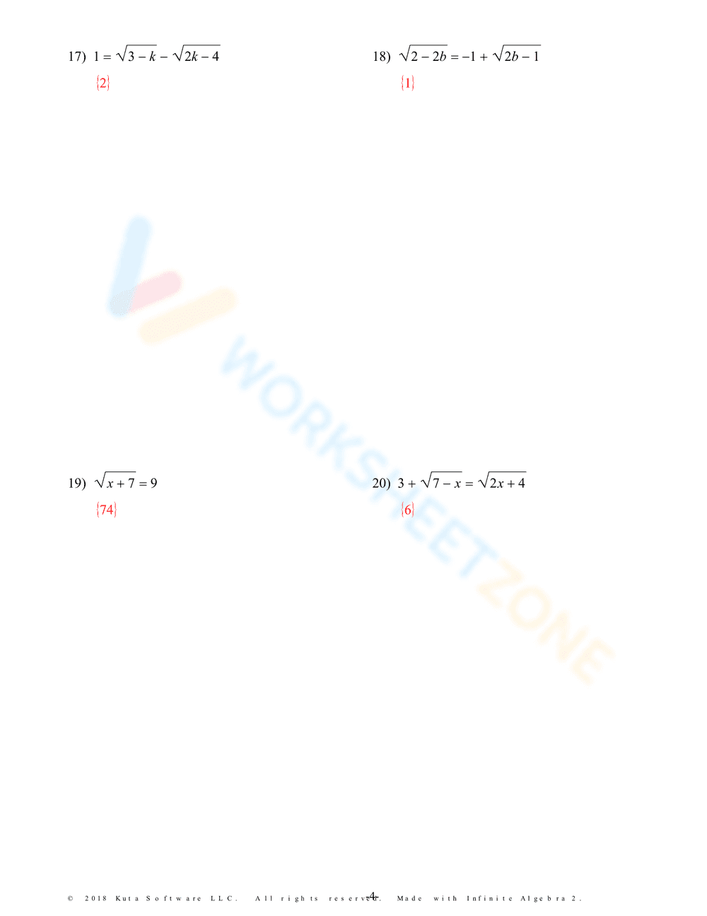 Worksheet: Solving Radical Equations 2 - Page 8