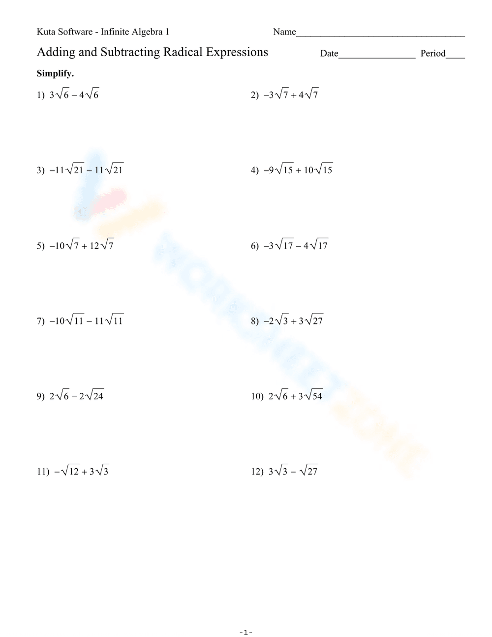 Adding and Subtracting - Page 1