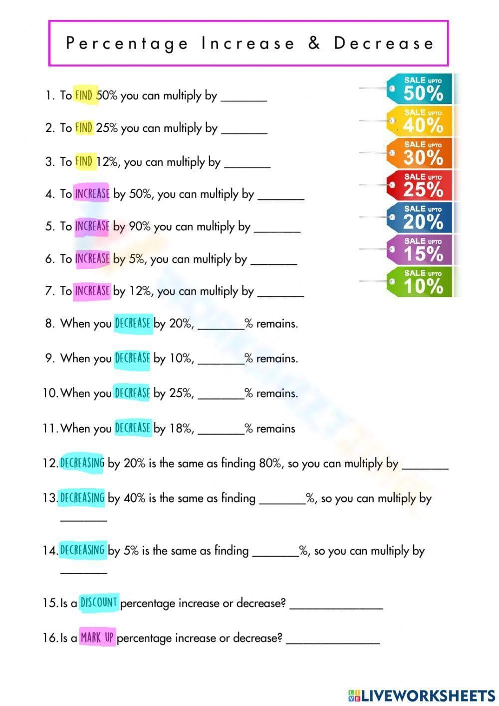 Increase or Decrease Percentage 2 - Page 1